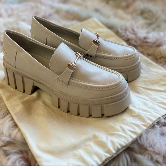 New York & Company Shoes - New York & Company Cream Platform Loafers with Gold Detail